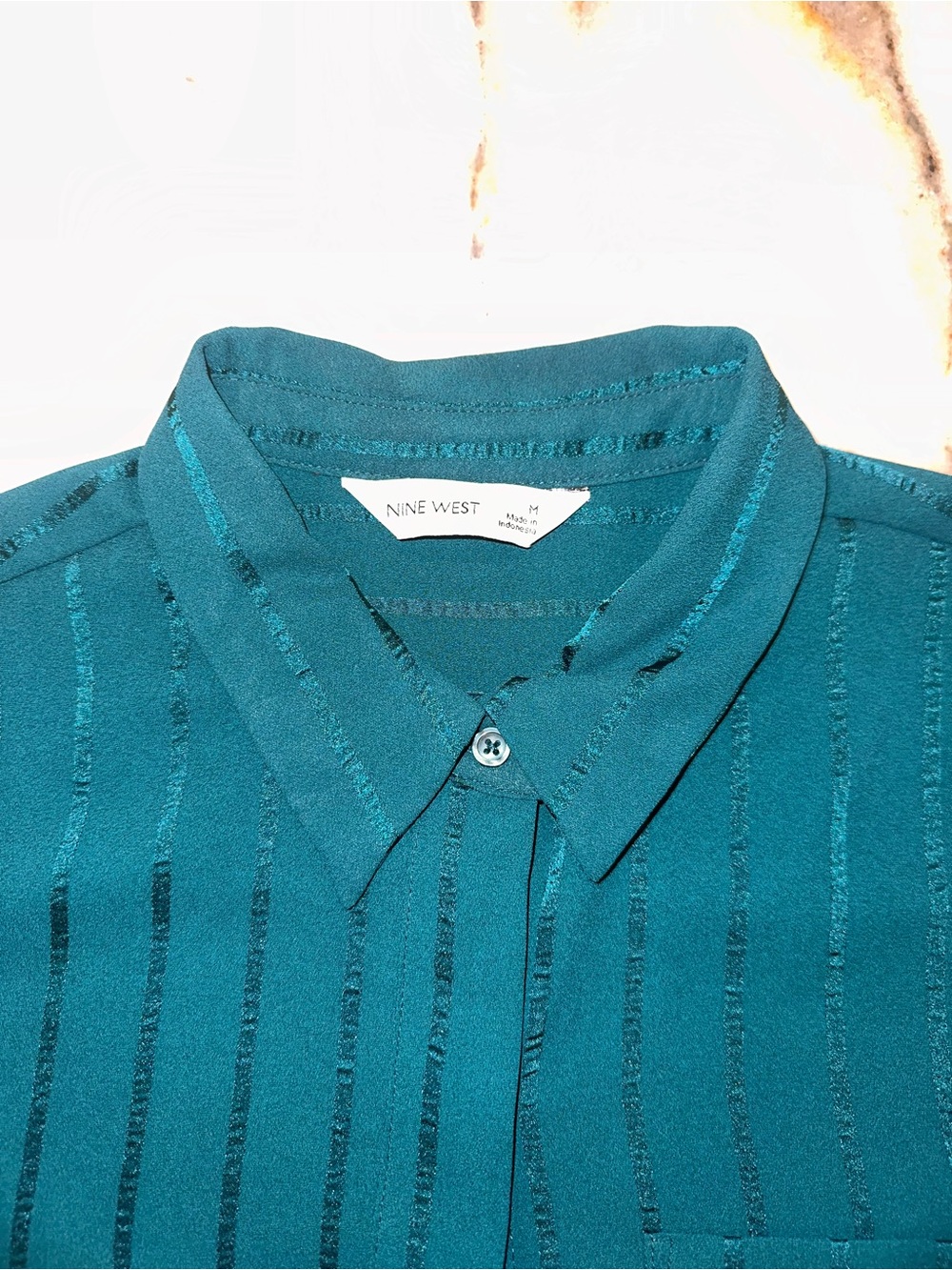 Nine West Size Medium Women's Long-Sleeve Textured Button-Up Shirt in Deep Teal - Picture 7 of 11